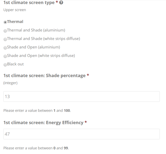 Climate screen types