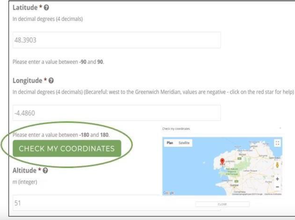 GPS Coordinates form of Hortinergy